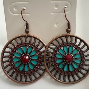 Bohemian Turquoise and Red Earrings